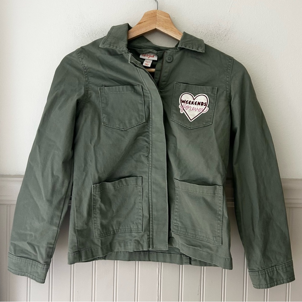 Cat & Jack Girls Medium 7/8 Green Adventure Patch Utility Coat Jacket